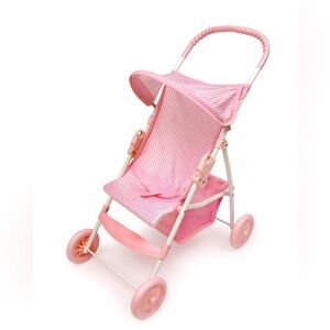 DOLL STROLLER - Folding Umbrella Stroller For 18” Dolls - Pink Gingham - NEW!!!!
